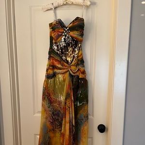 Tony Bowls strapless mini/maxi gown.